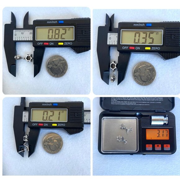 Sterling Silver 925 Cubic Zirconia & Marcasite Flower Dangle Stud Earrings - Picture 10 of 16